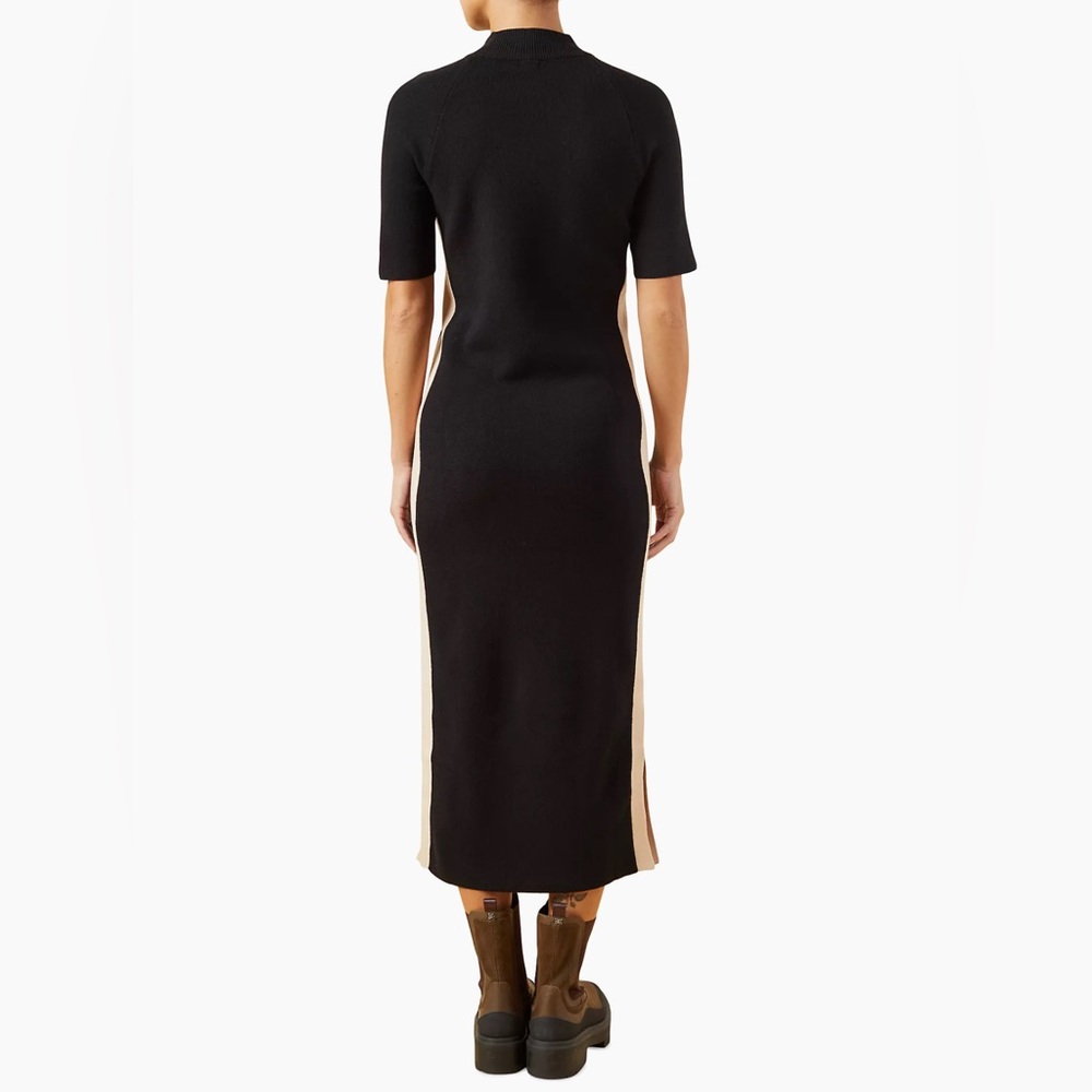 MONROW Midi Knit Dress in Black with Tan Stripe Size XS - Picture 2 of 12